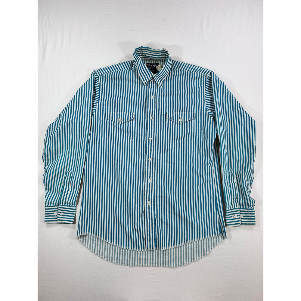 Wrangler Cowboy Cut Regular Fit Western Shirt Teal White Mens XL Long Tail